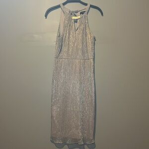 Le Chateau Nude Pink Blush Knee Length Midi Dress Glitter Halter